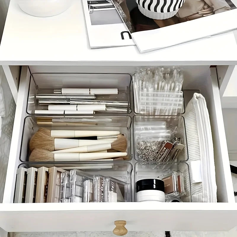 Clear Makeup Organizer Set of 7, Stackable Drawer Dividers for Cosmetics & Desk Storage, Countertop Organization