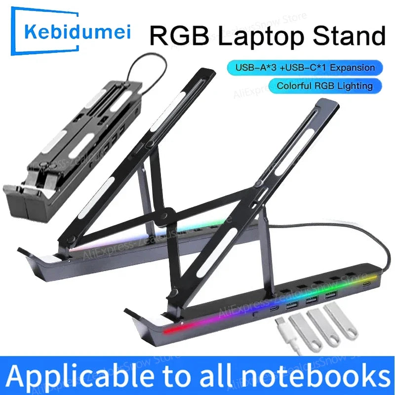 KEBIDUMEI 4-in-1 Foldable Laptop Stand with RGB USB