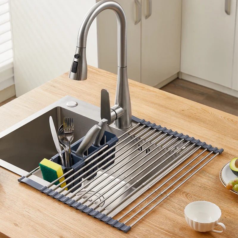 Stainless Steel Sink Drying Rack, Over-the-Sink Dish Drying Rack, Equipped with 13/17 Support Columns