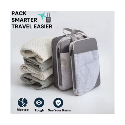 Set of 3 Compressible Packing Travel Storage Bags Cubes Waterproof Suitcase Nylon Portable with Handbag Luggage Organizer