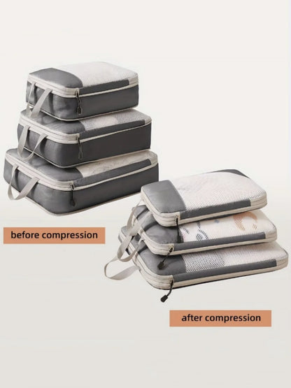 Set of 3 Compressible Packing Travel Storage Bags Cubes Waterproof Suitcase Nylon Portable with Handbag Luggage Organizer
