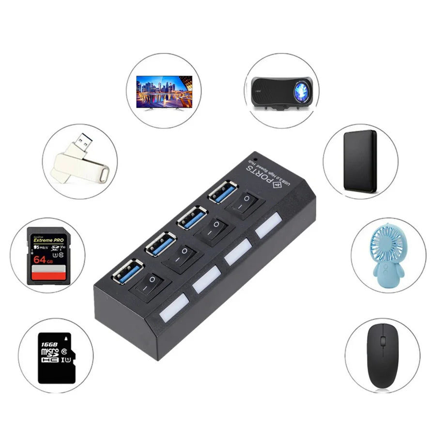 Mini Hub USB 3.0 de 4 Puertos, Alta Velocidad 5Gbps