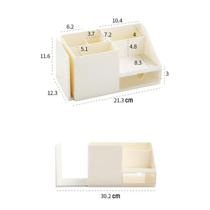 Large Capacity Desk Pen Holder With Drawer and Bookshelf. Pencil Storage Box Desktop Organizer School Office Stationery