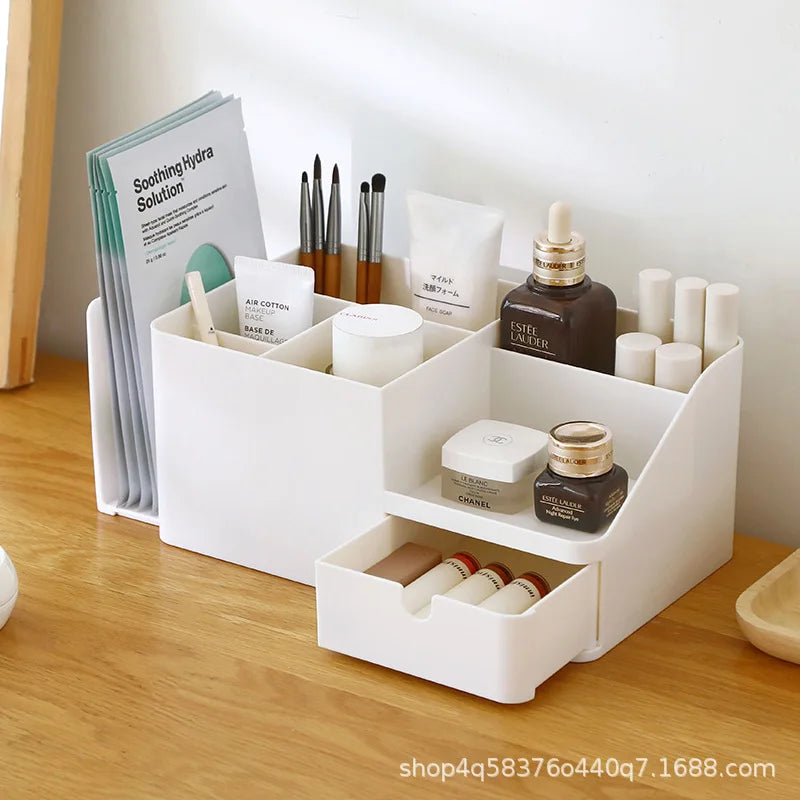 Large Capacity Desk Pen Holder With Drawer and Bookshelf. Pencil Storage Box Desktop Organizer School Office Stationery