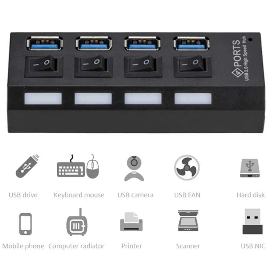 Mini Hub USB 3.0 de 4 Puertos, Alta Velocidad 5Gbps