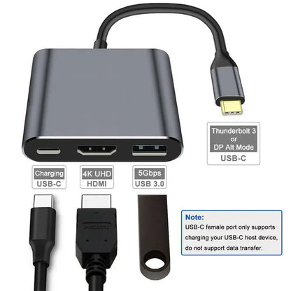 Hub USB-C 3 en 1 con PD 100W, HDMI 4K y USB 3.0