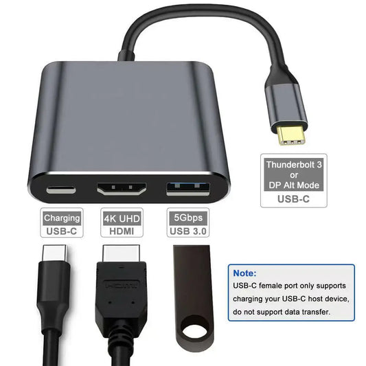 Hub USB-C 3 en 1 con PD 100W, HDMI 4K y USB 3.0