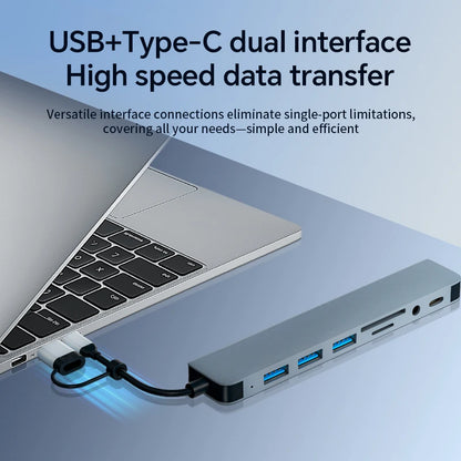 Hub USB 8 en 2 con Lector de Tarjetas y Puerto USB-C