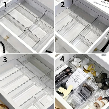Clear Makeup Organizer Set of 7, Stackable Drawer Dividers for Cosmetics & Desk Storage, Countertop Organization