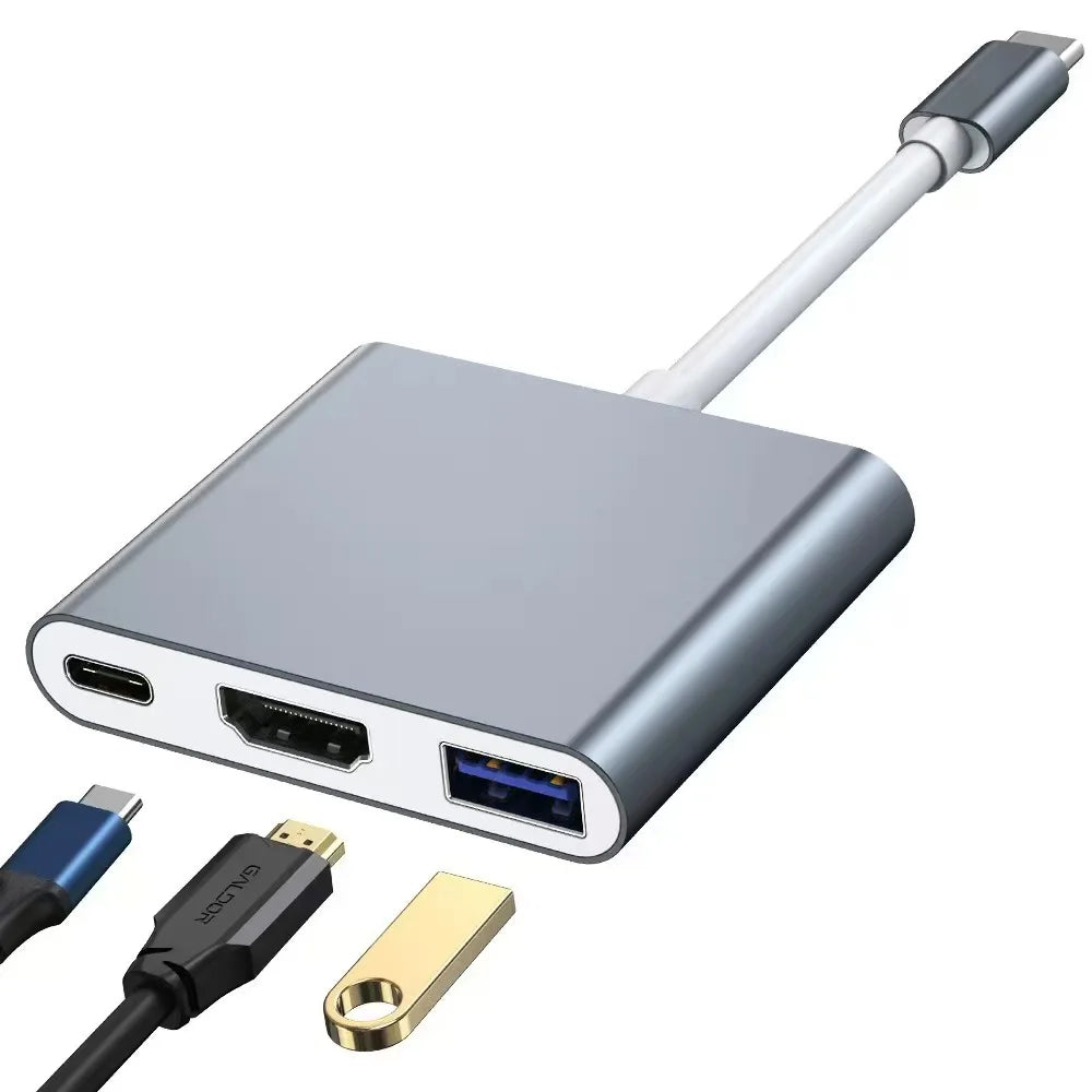 Hub USB-C 3 en 1 con PD 100W, HDMI 4K y USB 3.0