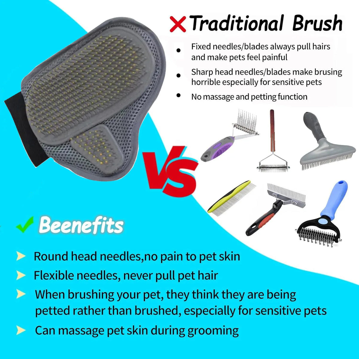 Pet Grooming Glove Hair Removal Gloves Cat Dog Fur Hair Deshedding Gentle Efficient Dog Combs Pet Bathing Massage Products