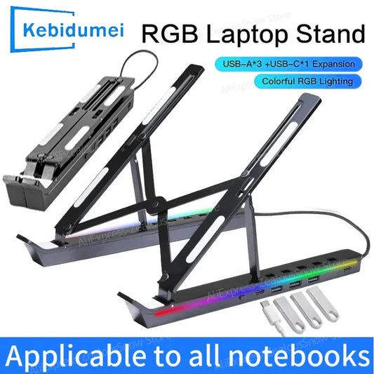 KEBIDUMEI 4-in-1 Foldable Laptop Stand with RGB USB