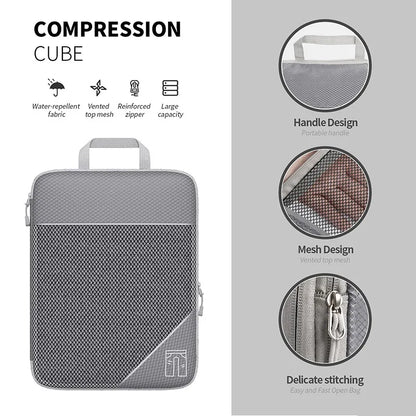 5PCS Travel Compressed Packing Cubes Storage Organizer Set With Shoe Bag Mesh Visual Luggage Portable Lightweight Suitcase Bag