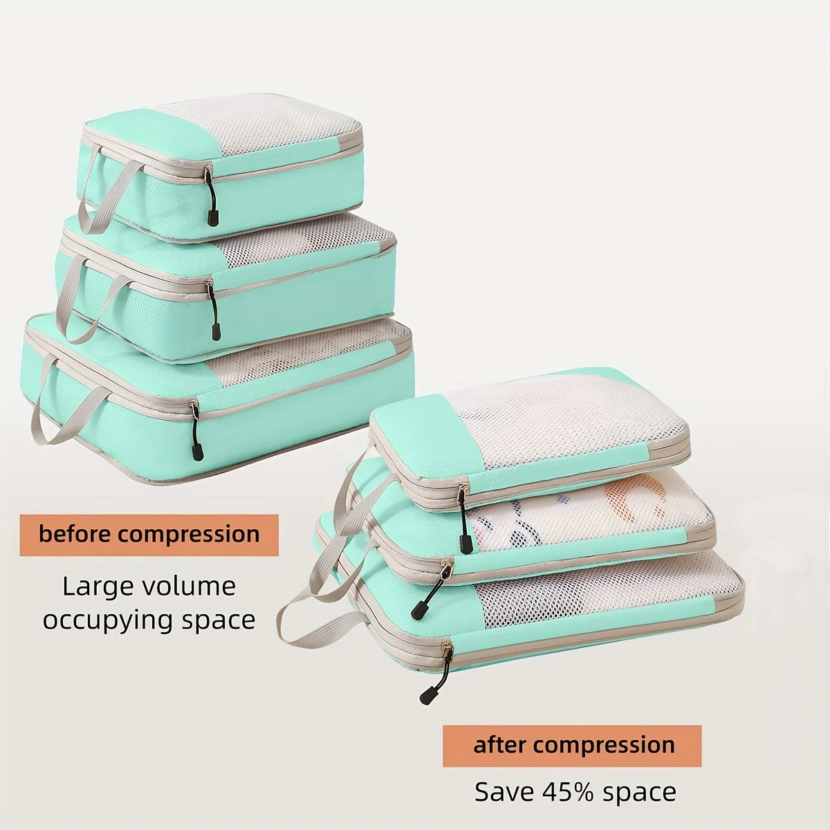 3-piece travel compression packing cube, travel bag luggage organizer travel essentials carry-on luggage compression cube