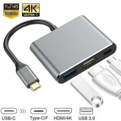 Hub USB-C 3 en 1 con PD 100W, HDMI 4K y USB 3.0