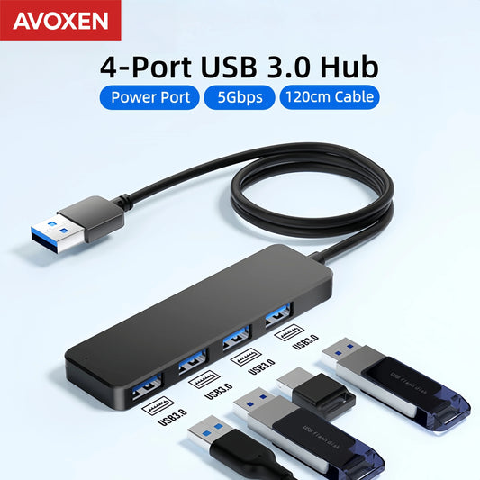 Hub USB 3.0 de 4 Puertos, Cable Largo de 120cm