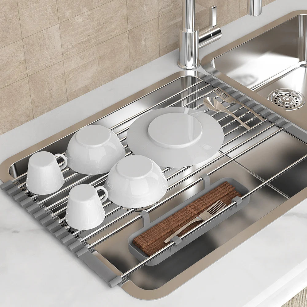 Stainless Steel Sink Drying Rack, Over-the-Sink Dish Drying Rack, Equipped with 13/17 Support Columns