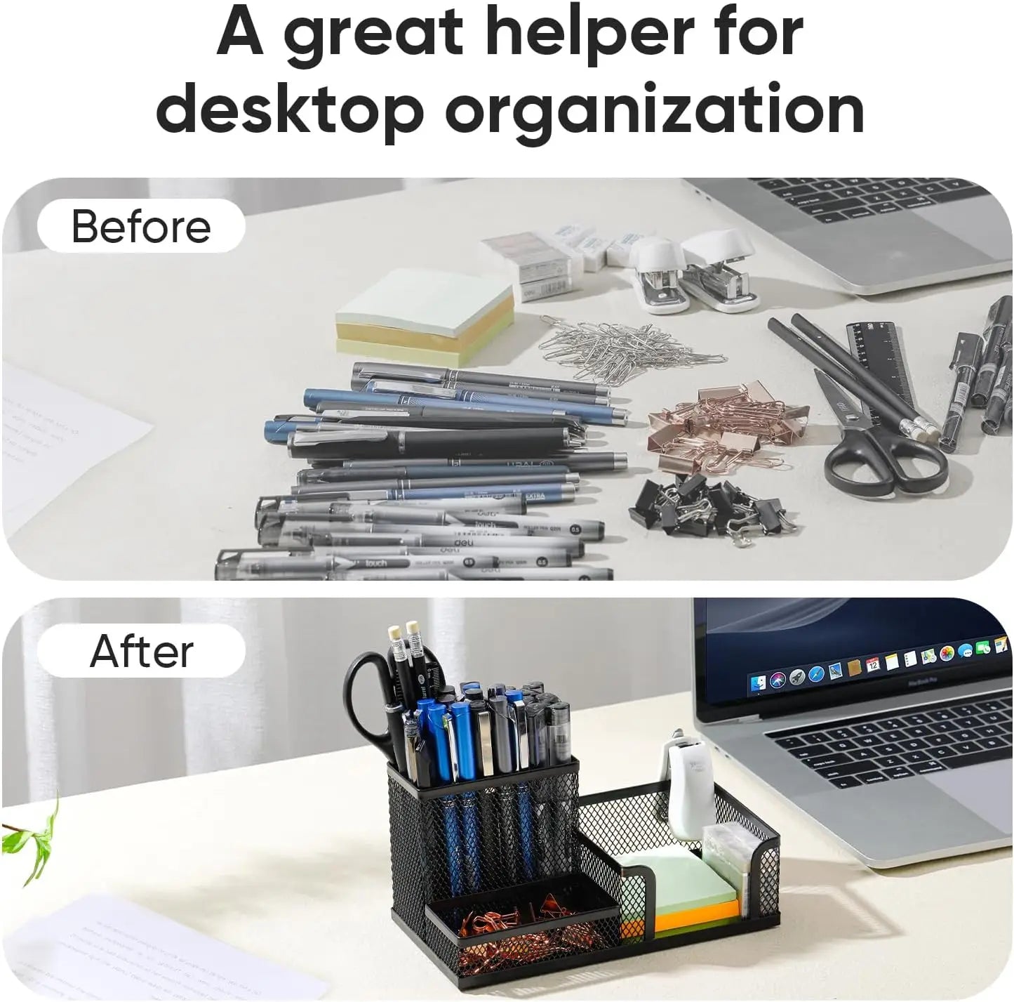 Black Mesh Desk Organizer - 3-Tier Storage with Pencil Holder & Baskets,Office Supplies Organizer for Desktop, Home & School Use