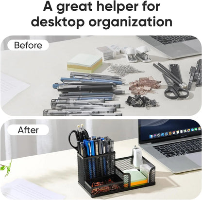 Black Mesh Desk Organizer - 3-Tier Storage with Pencil Holder & Baskets,Office Supplies Organizer for Desktop, Home & School Use