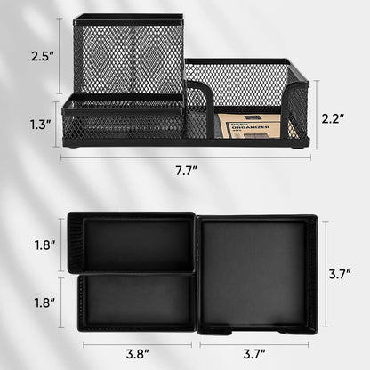 Black Mesh Desk Organizer - 3-Tier Storage with Pencil Holder & Baskets,Office Supplies Organizer for Desktop, Home & School Use