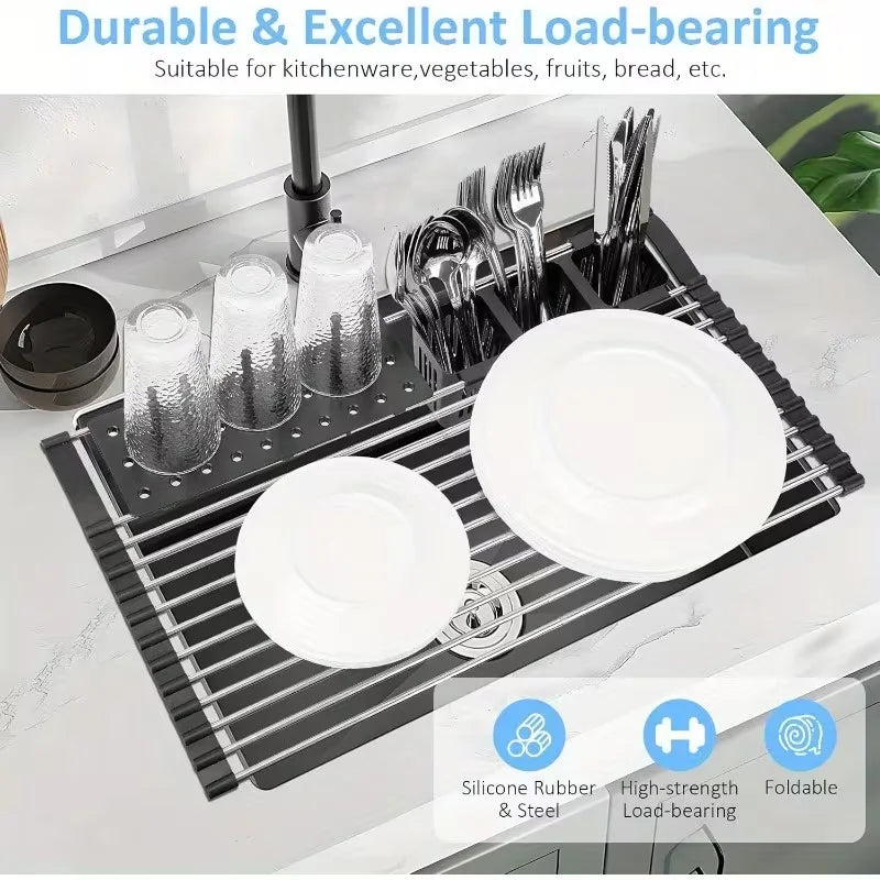 Stainless Steel Sink Drying Rack, Over-the-Sink Dish Drying Rack, Equipped with 13/17 Support Columns
