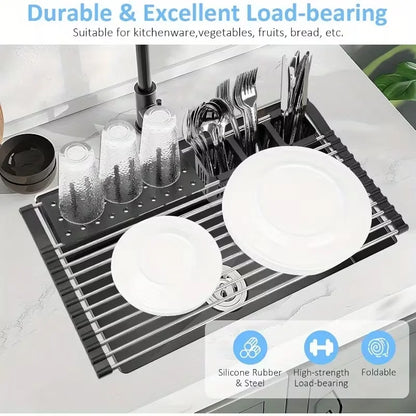 Stainless Steel Sink Drying Rack, Over-the-Sink Dish Drying Rack, Equipped with 13/17 Support Columns