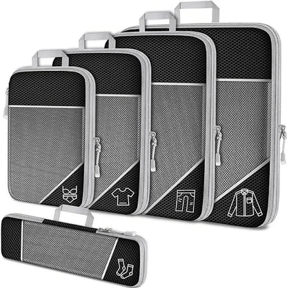5PCS Travel Compressed Packing Cubes Storage Organizer Set With Shoe Bag Mesh Visual Luggage Portable Lightweight Suitcase Bag