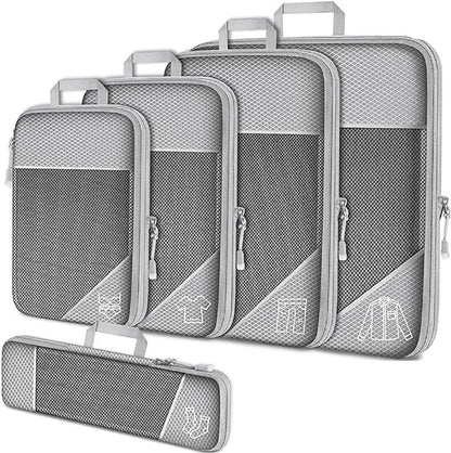 5PCS Travel Compressed Packing Cubes Storage Organizer Set With Shoe Bag Mesh Visual Luggage Portable Lightweight Suitcase Bag