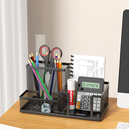 Black Mesh Desk Organizer - 3-Tier Storage with Pencil Holder & Baskets,Office Supplies Organizer for Desktop, Home & School Use