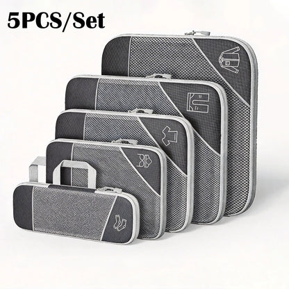 5PCS Travel Compressed Packing Cubes Storage Organizer Set With Shoe Bag Mesh Visual Luggage Portable Lightweight Suitcase Bag