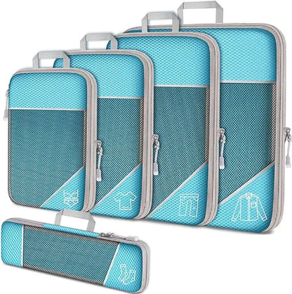 5PCS Travel Compressed Packing Cubes Storage Organizer Set With Shoe Bag Mesh Visual Luggage Portable Lightweight Suitcase Bag
