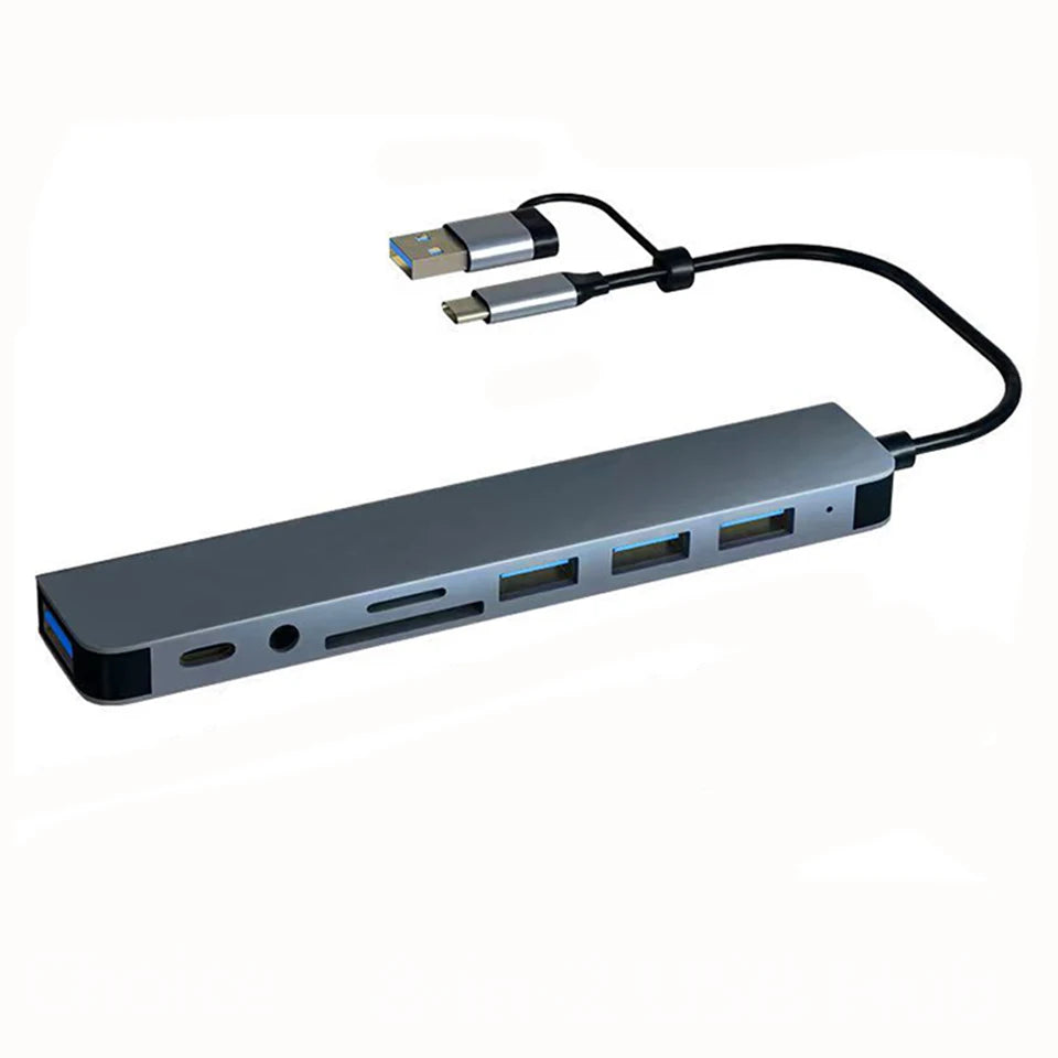 Hub USB 8 en 2 con Lector de Tarjetas y Puerto USB-C