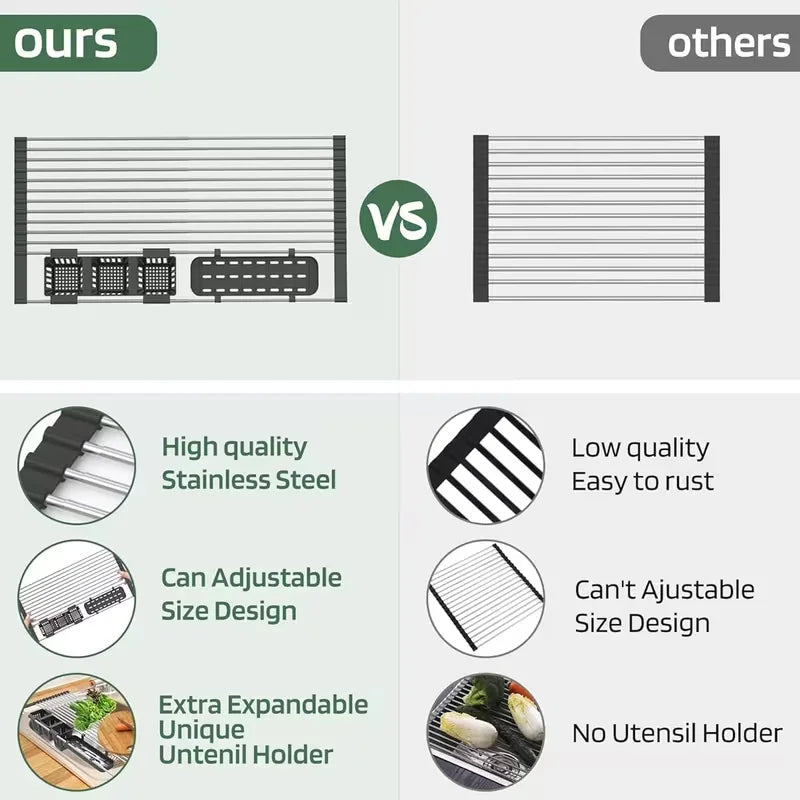 Stainless Steel Sink Drying Rack, Over-the-Sink Dish Drying Rack, Equipped with 13/17 Support Columns