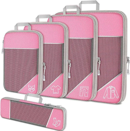 5PCS Travel Compressed Packing Cubes Storage Organizer Set With Shoe Bag Mesh Visual Luggage Portable Lightweight Suitcase Bag