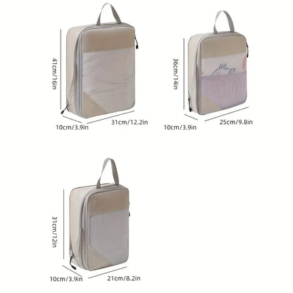 3-piece travel compression packing cube, travel bag luggage organizer travel essentials carry-on luggage compression cube