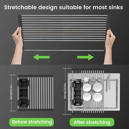 Stainless Steel Sink Drying Rack, Over-the-Sink Dish Drying Rack, Equipped with 13/17 Support Columns