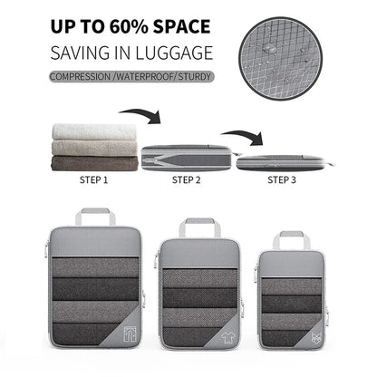 5PCS Travel Compressed Packing Cubes Storage Organizer Set With Shoe Bag Mesh Visual Luggage Portable Lightweight Suitcase Bag